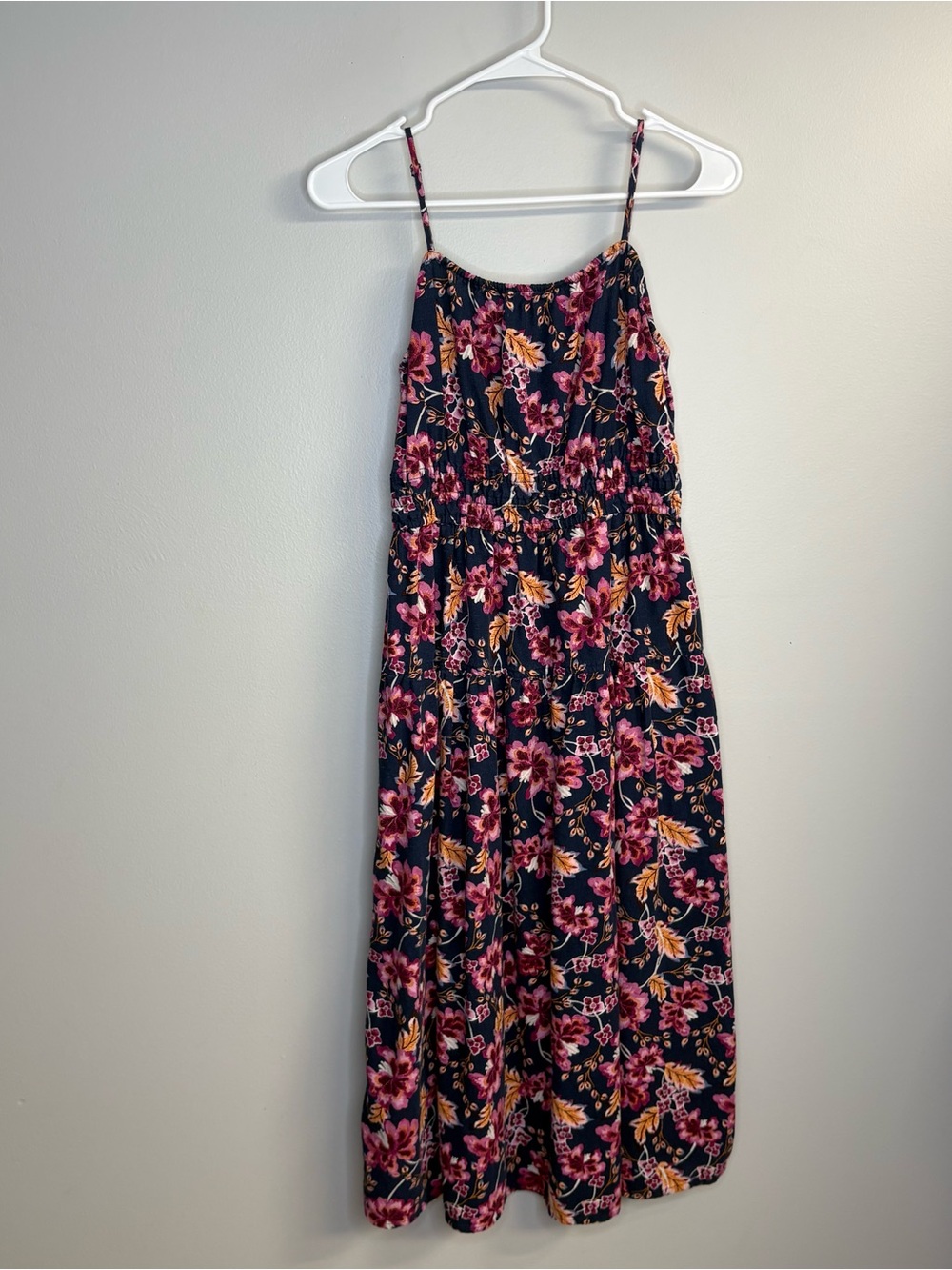 Old Navy Navy Midi Dress with Pink and Blue Floral Print linen